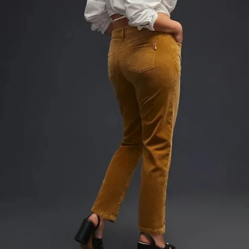 Anthropologie NWT Pilcro Slim Boyfriend Crop Corduroy Pant Size 24W Tan Mustard